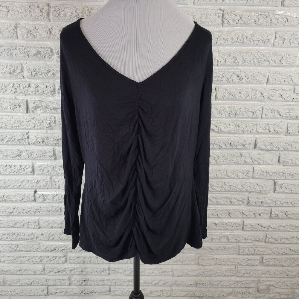 Ava & Viv Women's 1X Plus Black V-Neck Long Sleeve Tee Rayon Stretch BLA130E